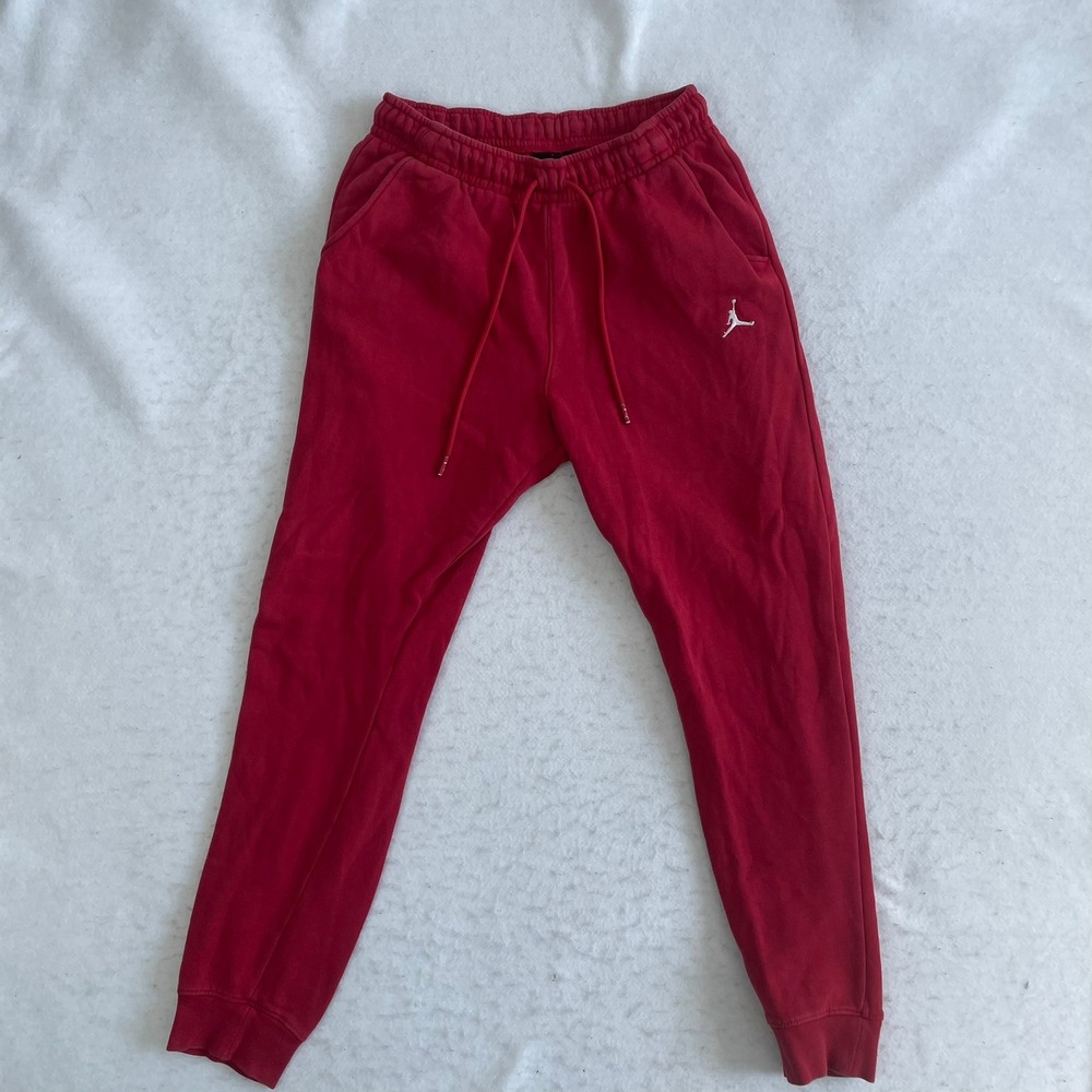Jordan Sweatpants Mens Small Red Fleece Joggers Jumpman Logo Drawstring Waist